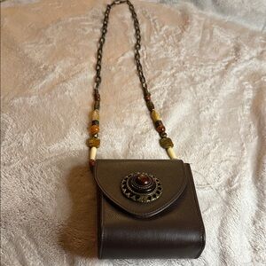 Leatherock Dark Brown Crossbody Bag with Beaded Strap